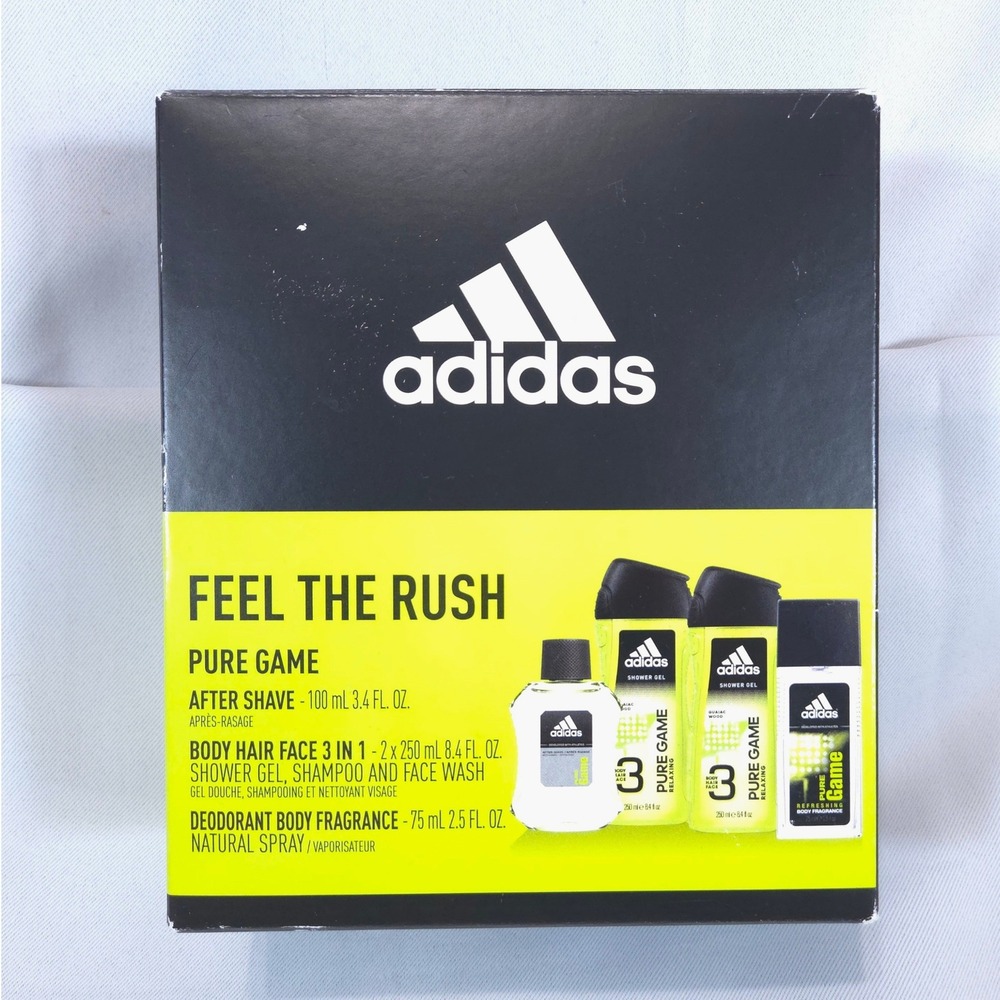 Adidas Feel The Rush 4pc Gift Set Men Fragrance Grooming 3-in-1 Wash Cologne New